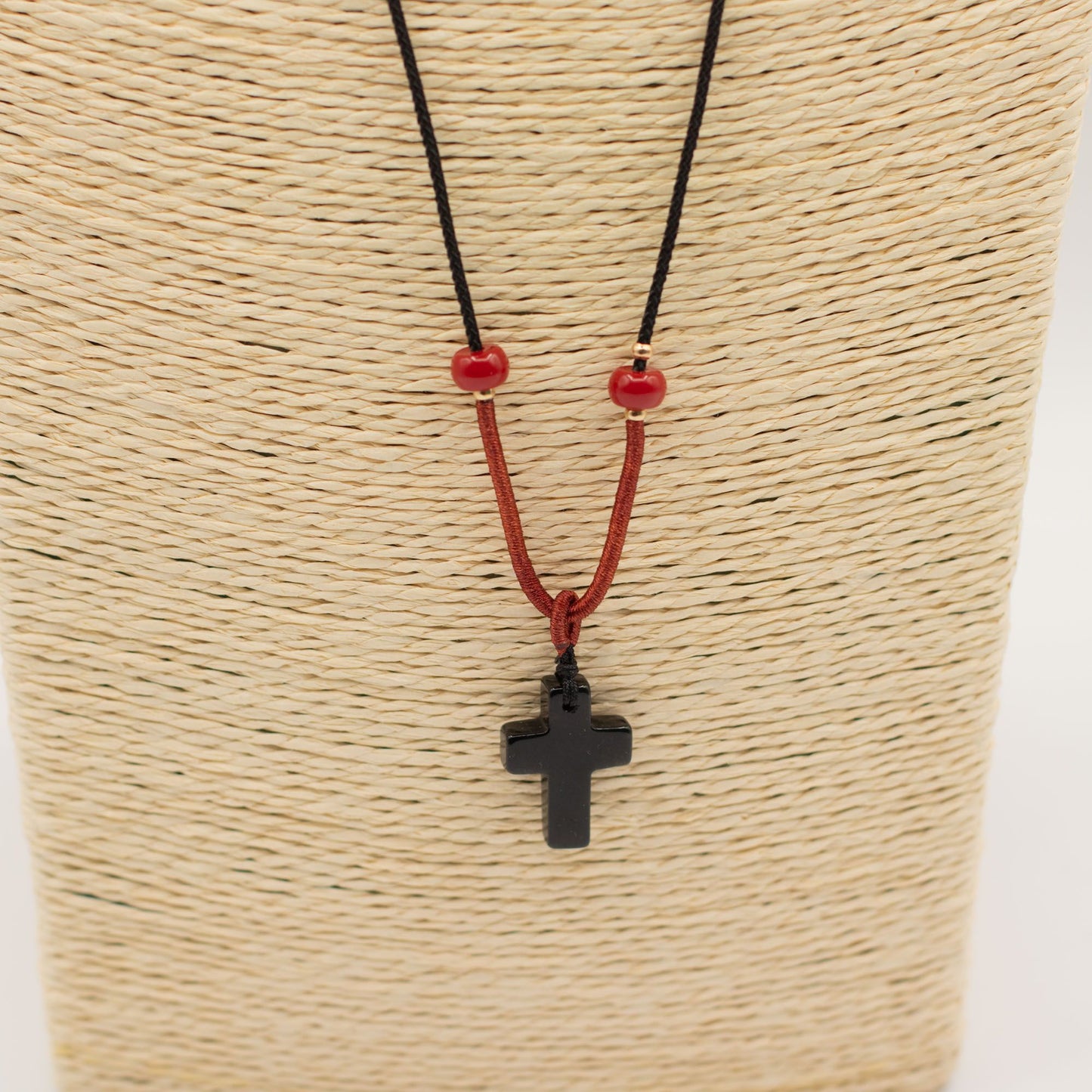 Cord Necklace Gemstone Pendant - Black Agate Cross – lifestyle shot