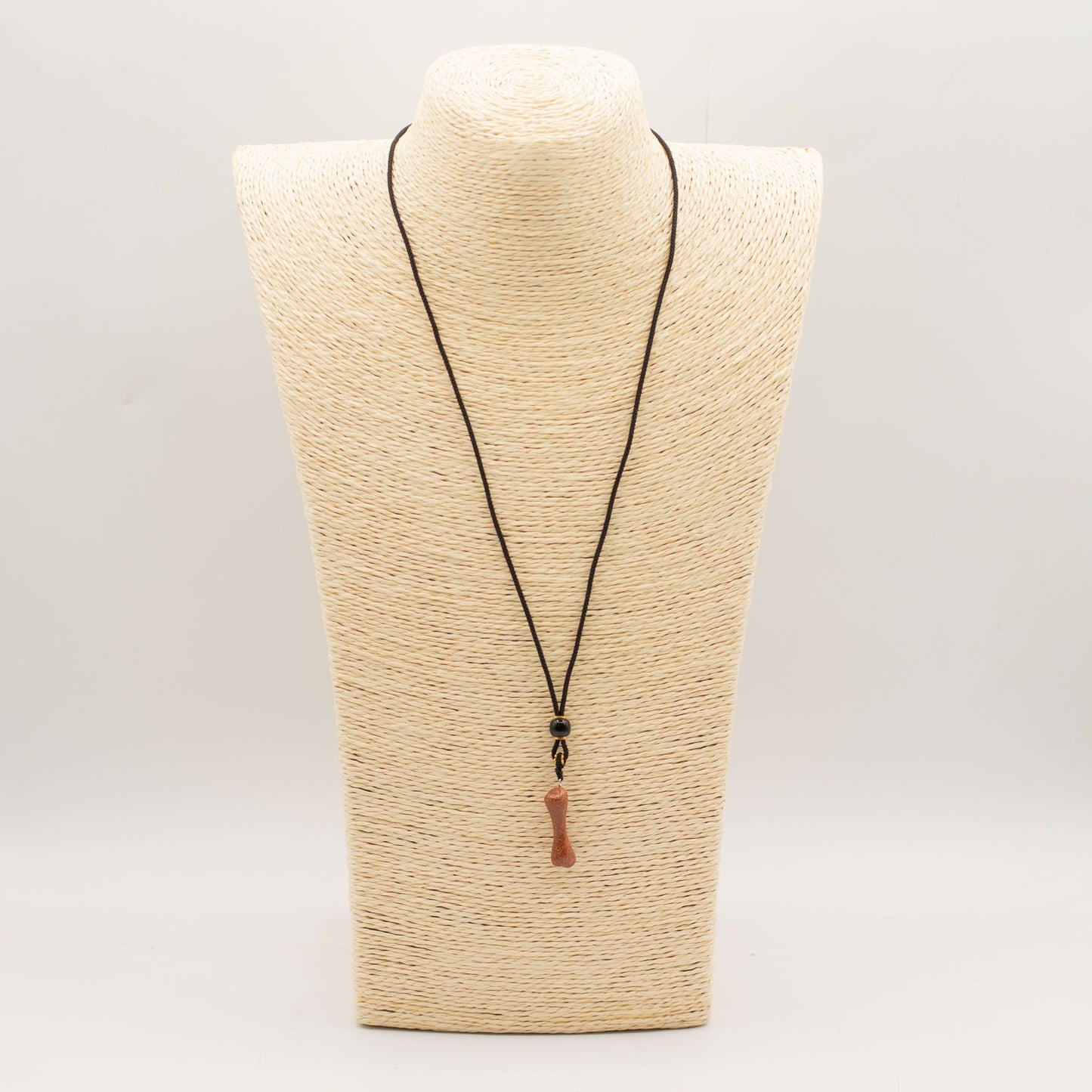 Cord Necklace Gemstone Pendant - Goldstone Bone – detail view