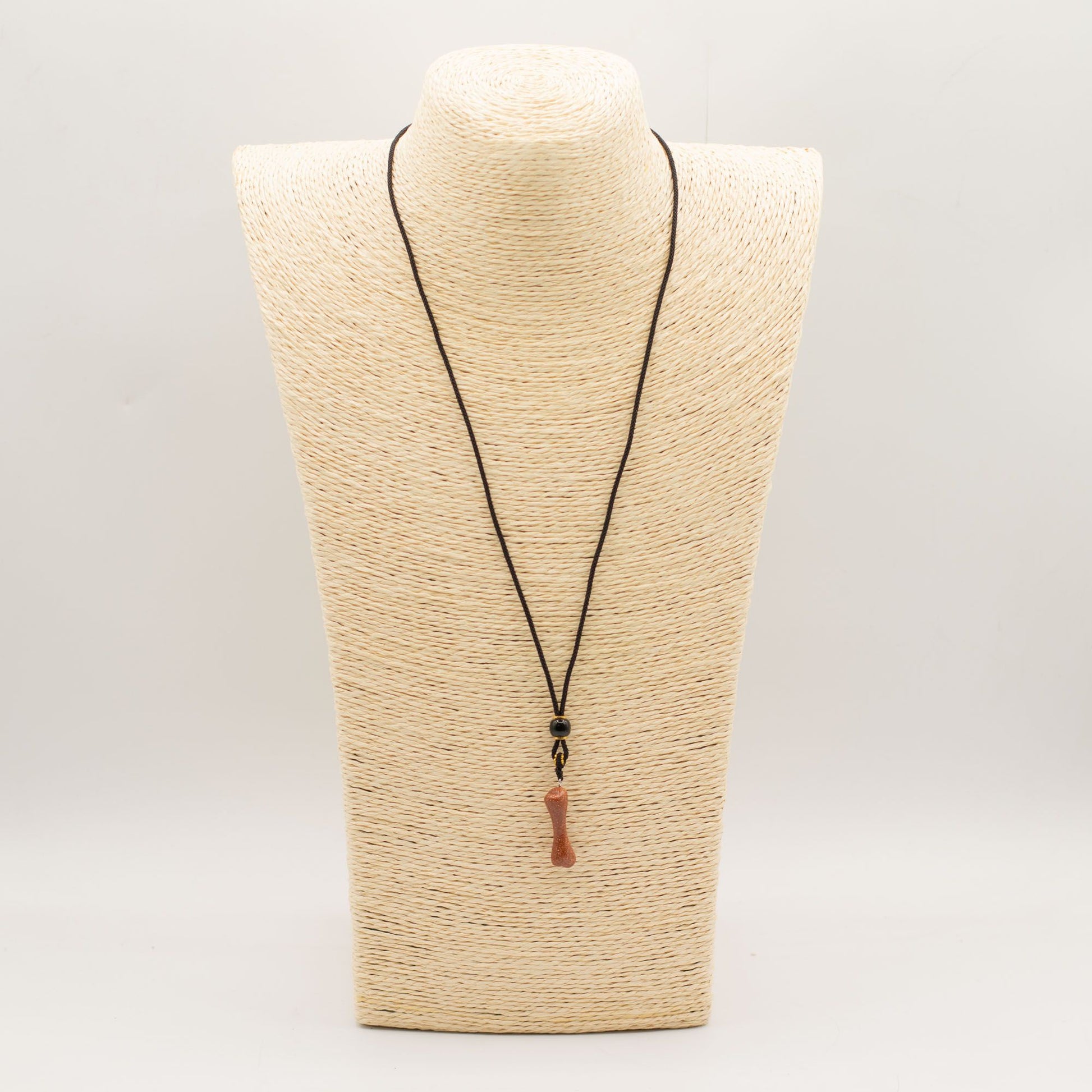 Cord Necklace Gemstone Pendant - Goldstone Bone – detail view