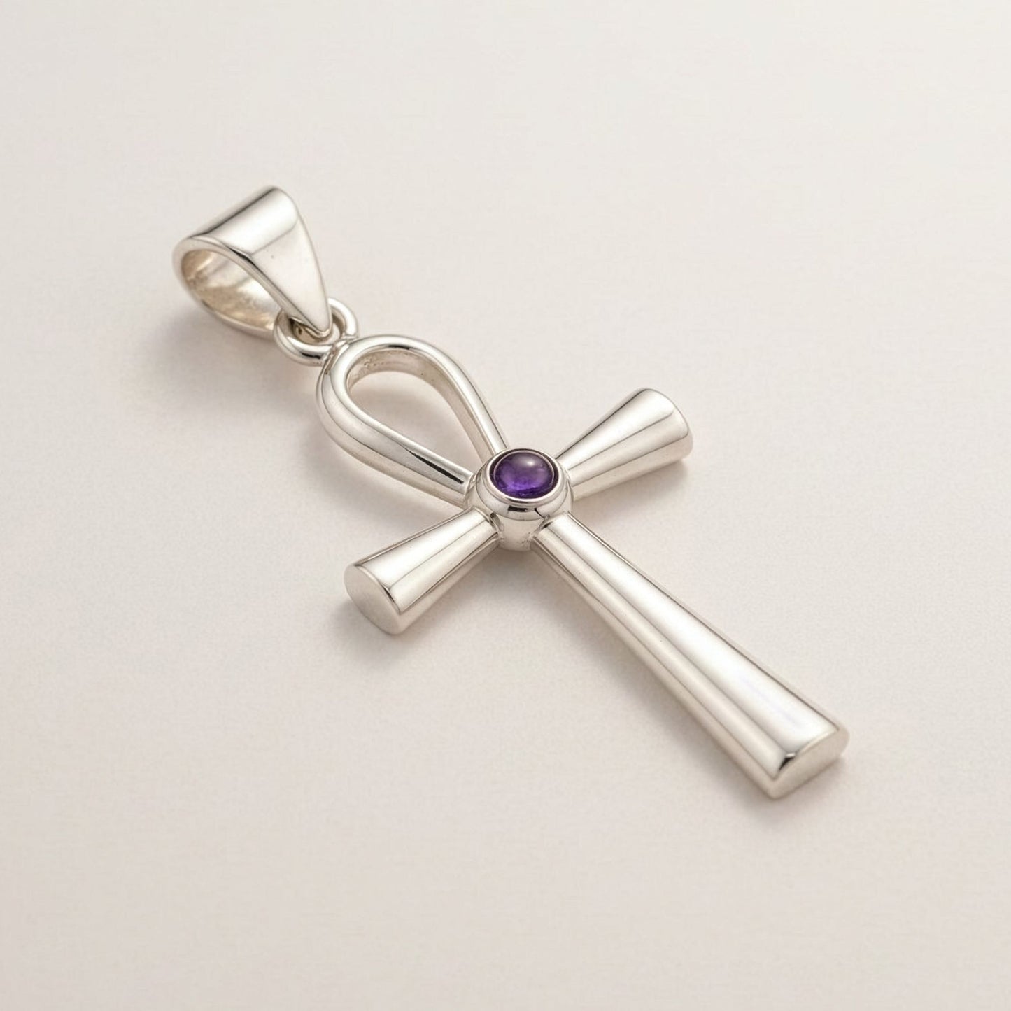 Indian Devotional Pendant - Silver Plated (45cm Cord)- Ankh Symbol of Eternal Life – lifestyle shot