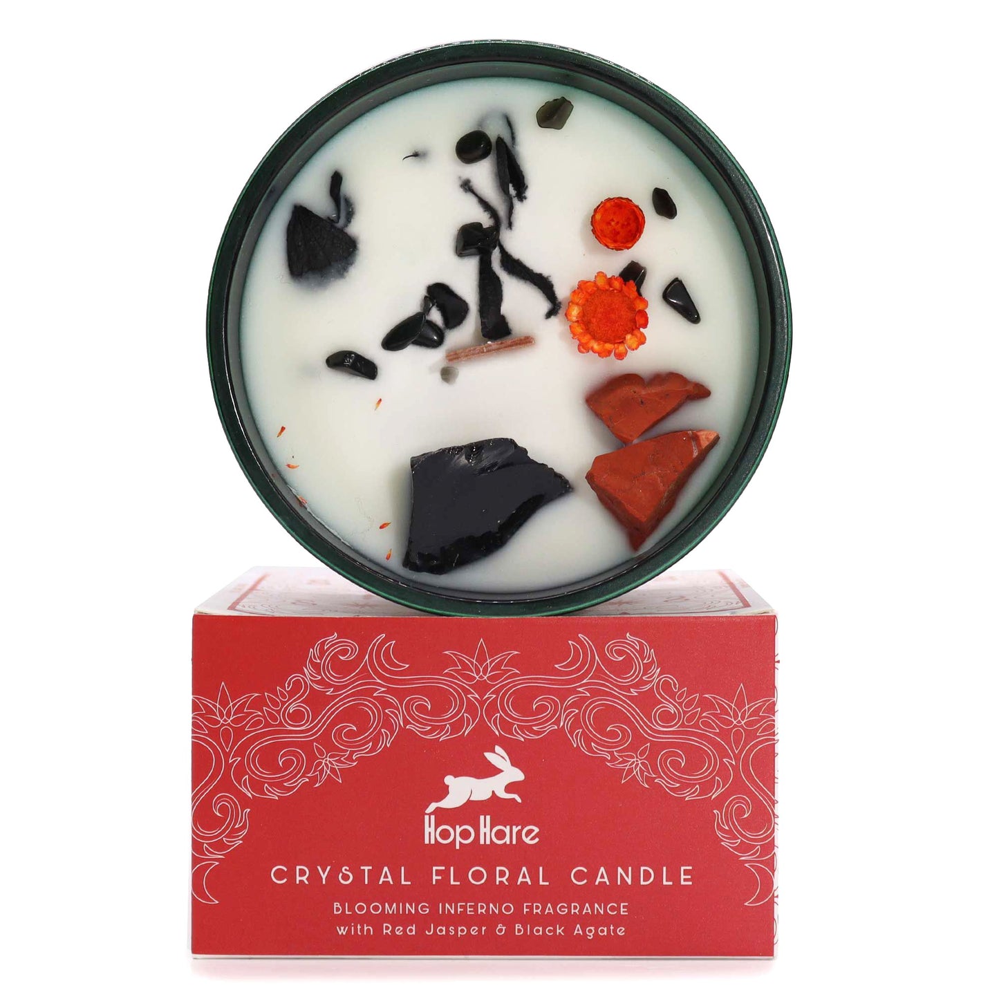 Blossom Ember Crystal Candle – Red Jasper & Black Agate Ritual Blend