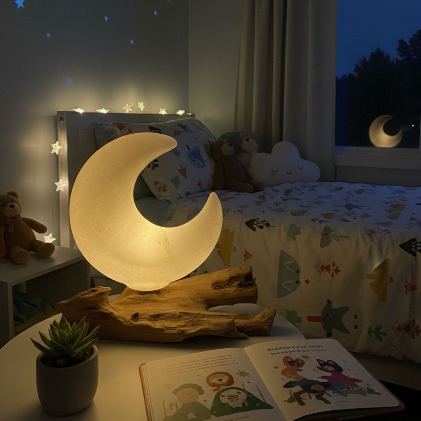 DriftGlow Lamp Crackle Half Moon Shade - Grey – detail view