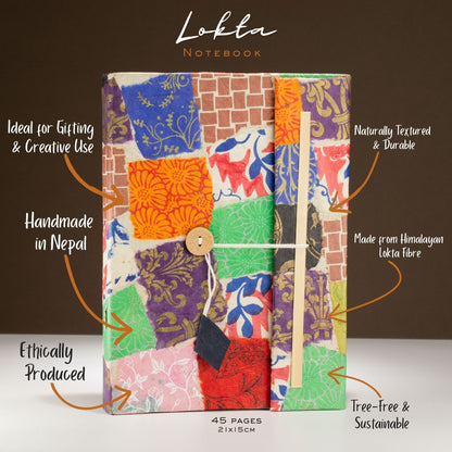 Multi Colour Lokta Patchwork Notebook, Large
