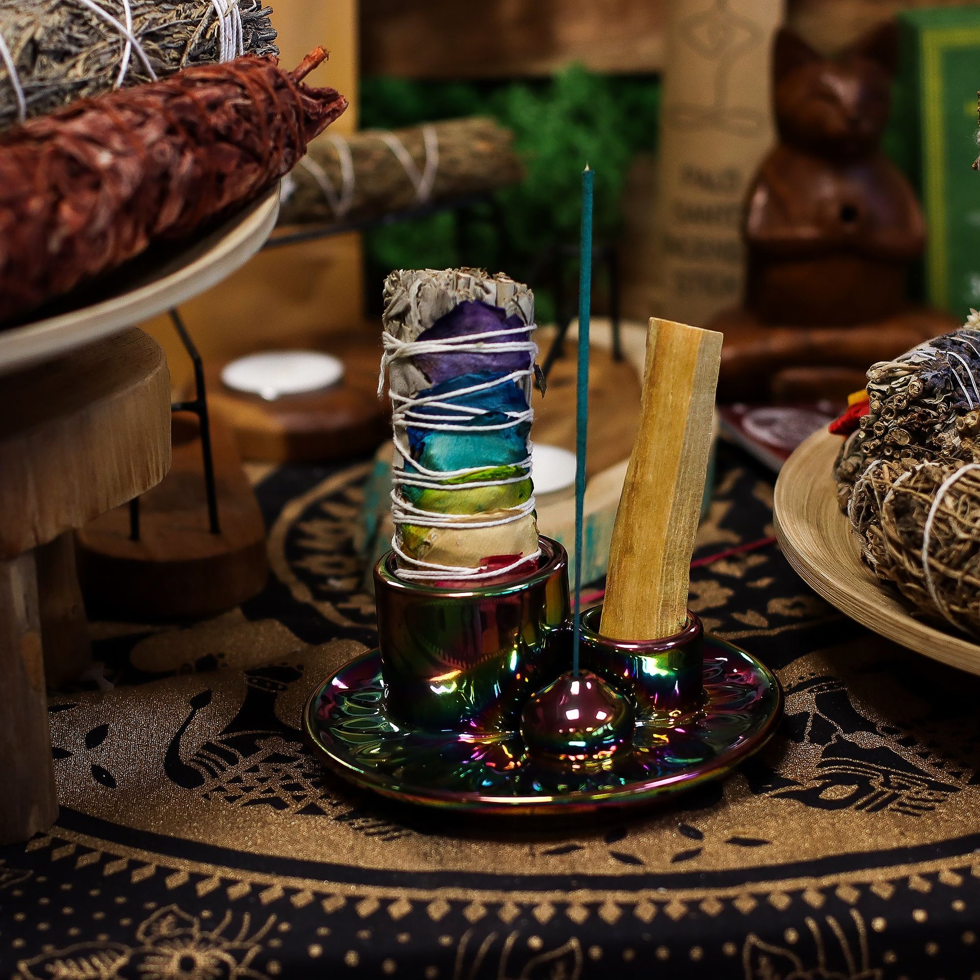 Palo Santo Stick & Smudge Holder - Mandala - Metalic Rainbow – packaging