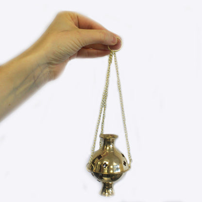 Small Three Chain Hanging Brass Incense Burner, 16cm Thurible