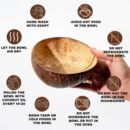 Natural Coconut Shell Bowl on Wooden Stand, Small, 9 x 10cm