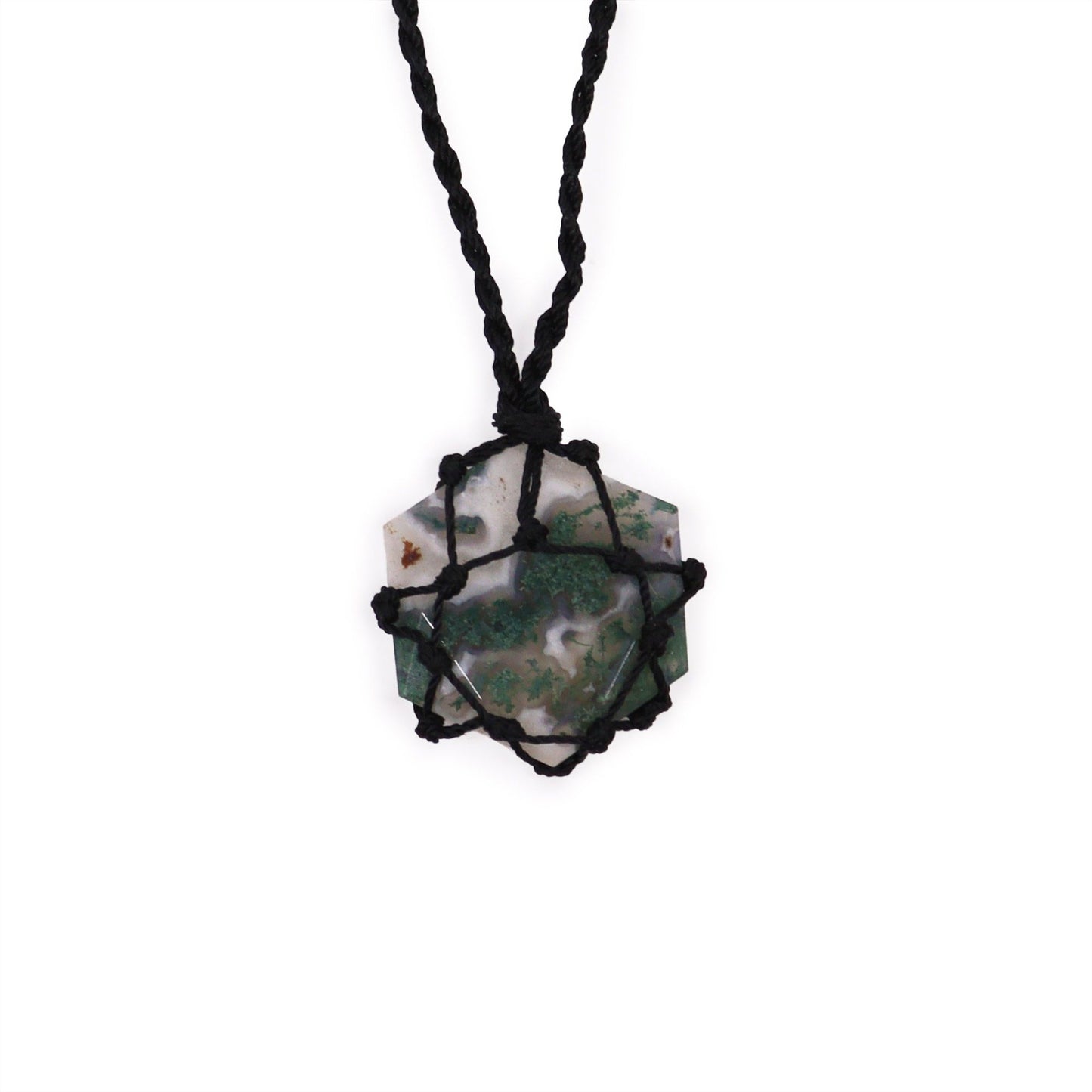 Laced Gemstone Hexagon Pendant - Moss Agate | Auro & Co