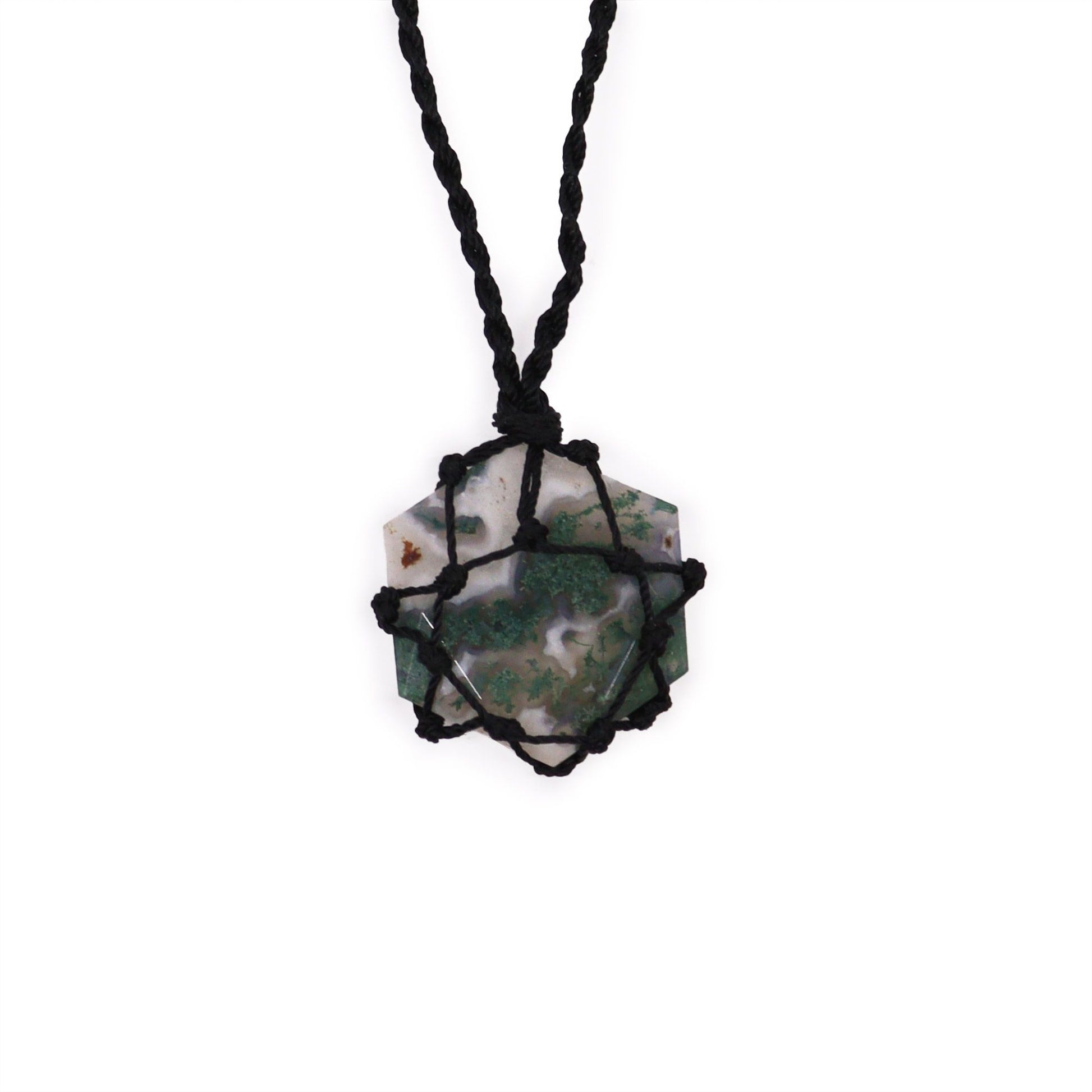 Laced Gemstone Hexagon Pendant - Moss Agate | Auro & Co