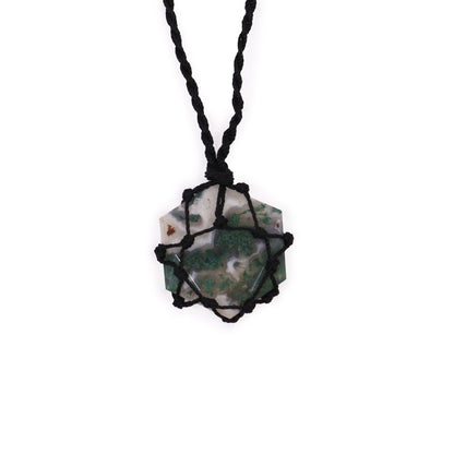 Laced Gemstone Hexagon Pendant - Moss Agate | Auro & Co
