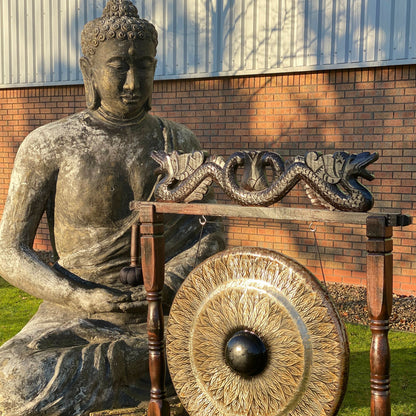 Large Gong in Brown Antique Stand - 80cm - Black - pattern – lifestyle shot