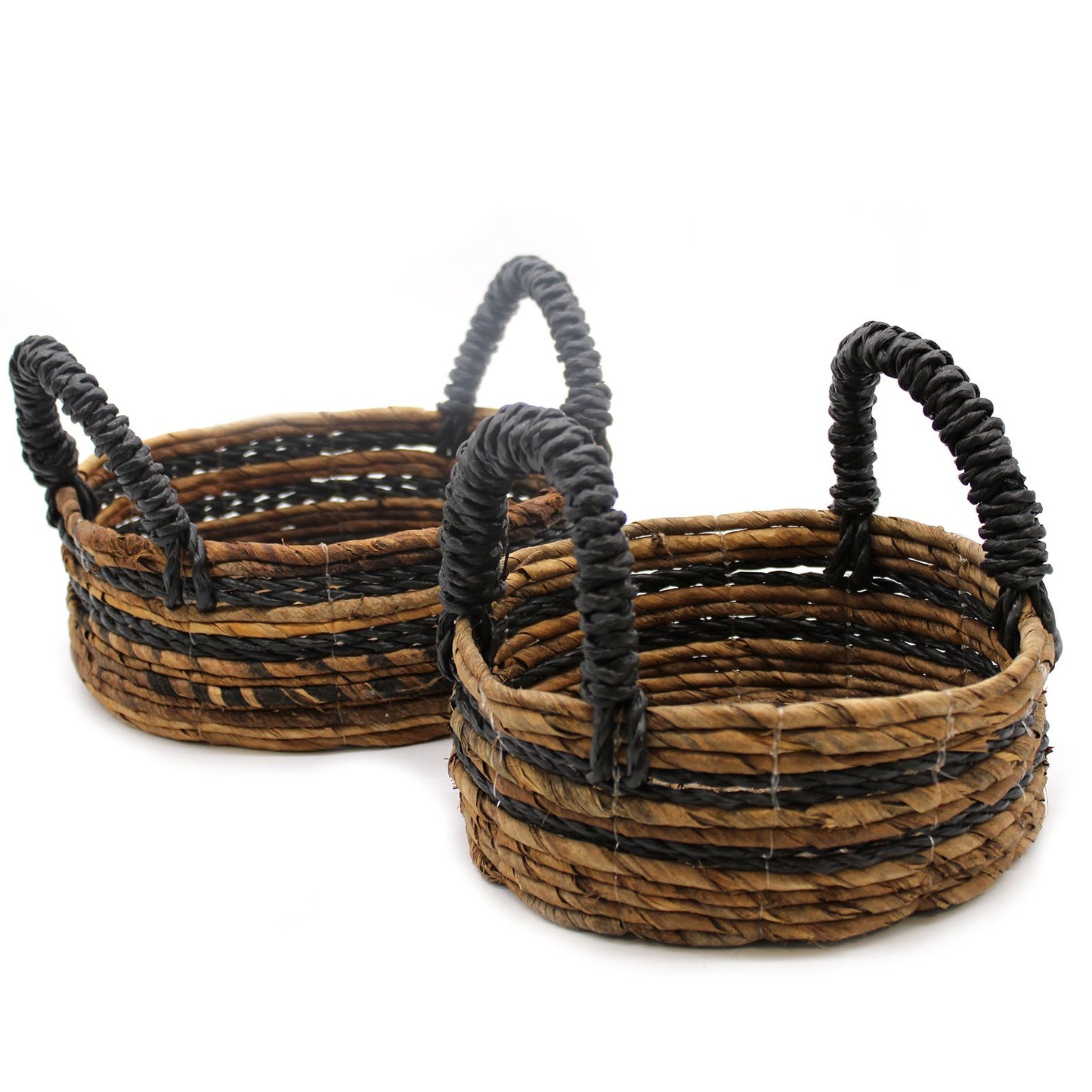 Banana Leaf & Black Raffia Storage Baskets – Set of 2