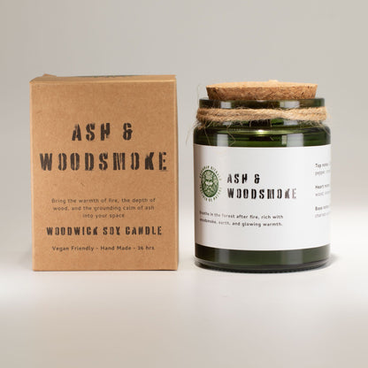Greenman Woodwick Soy Candle - Ash & Woodsmoke – detail view
