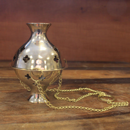 Small Three Chain Hanging Brass Incense Burner, 16cm Thurible