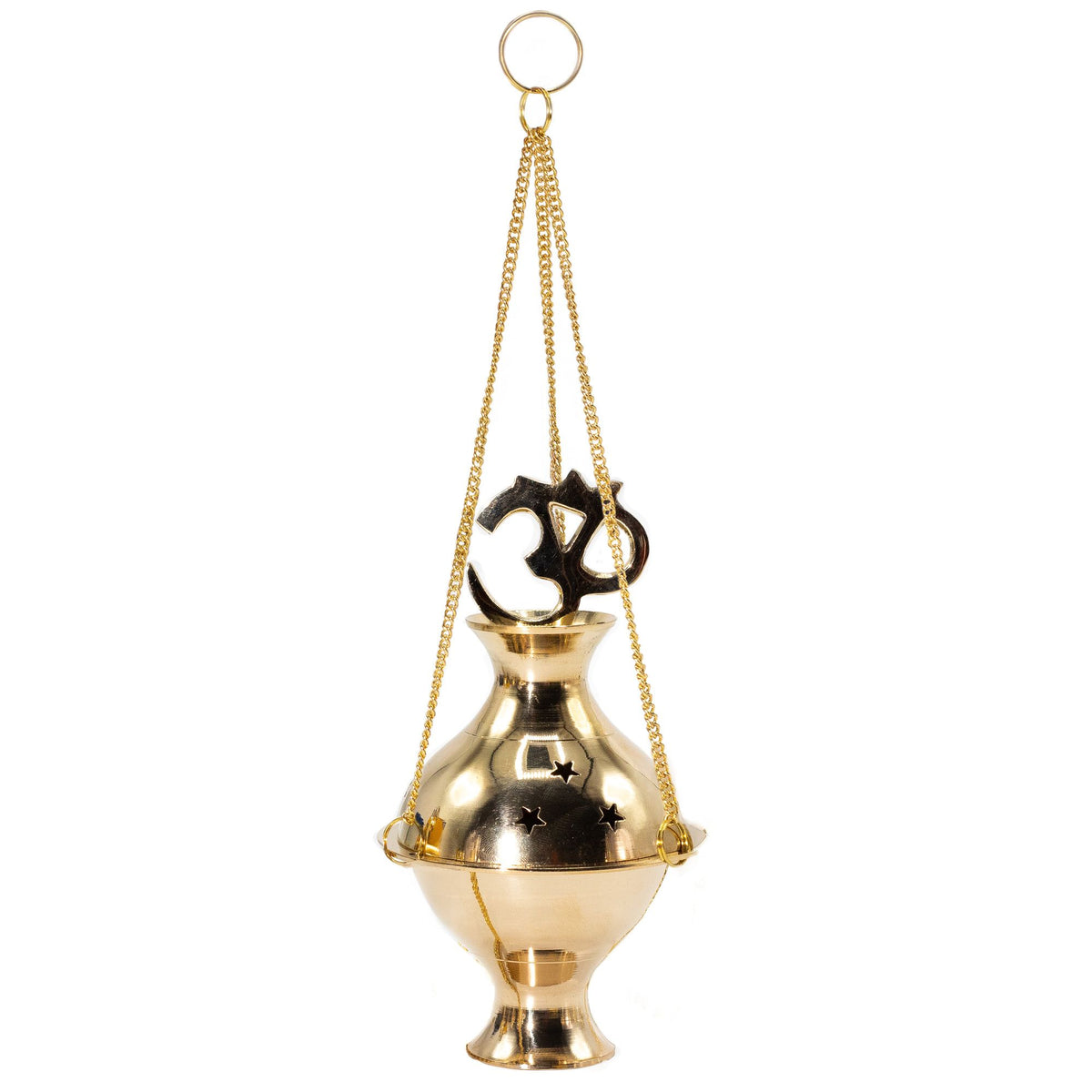 Om Hanging Brass Incense Burner, Three Chain, 7.5 x 14cm