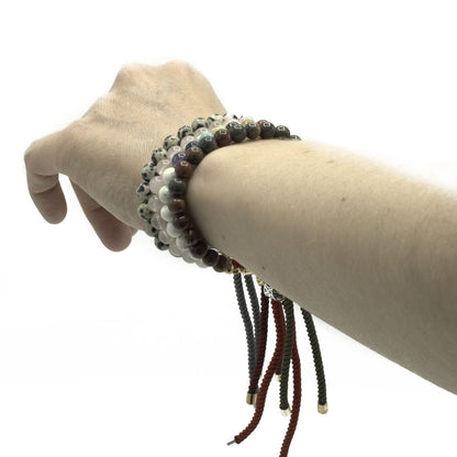 925 Silver Plated Gemstone Charcoal String Bracelet - Dalmatian Jasper – product image 7