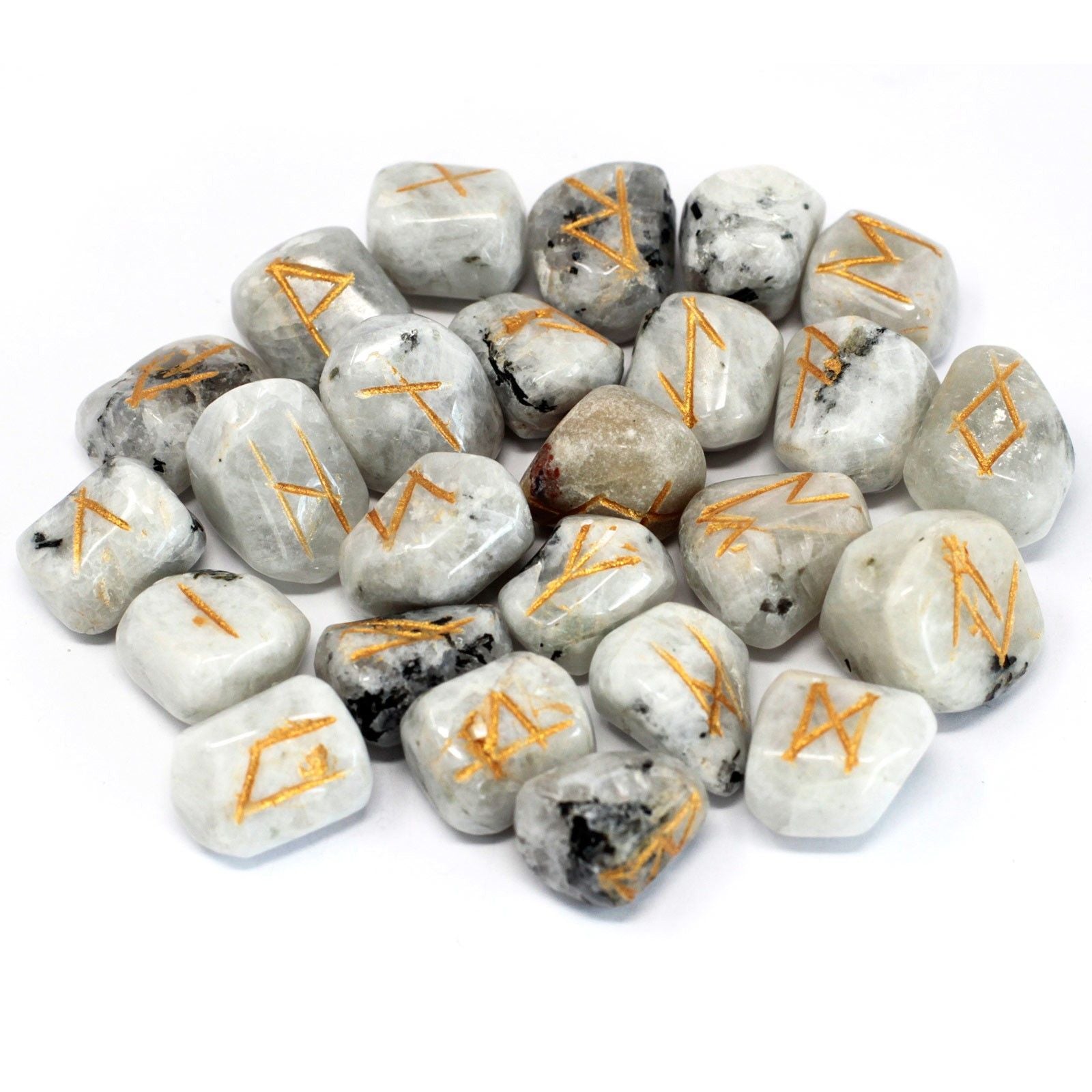 Runes Stone Set in Pouch - Rainbow Moonstone | Auro & Co