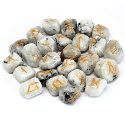 Runes Stone Set in Pouch - Rainbow Moonstone | Auro & Co