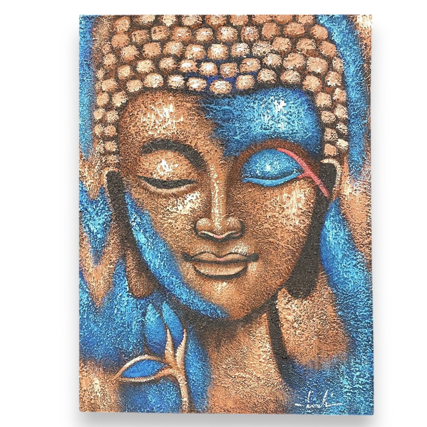 Radiant Tranquility – Gold & Blue Buddha Painting (75×55cm)