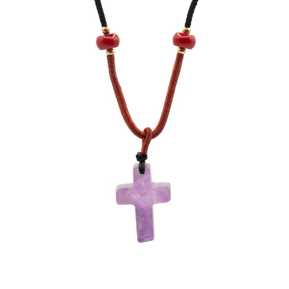 Cord Necklace Gemstone Pendant - Amethyst Cross | Auro & Co