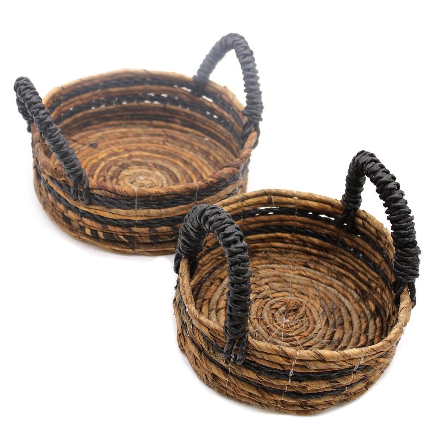 Banana Leaf & Black Raffia Storage Baskets – Set of 2