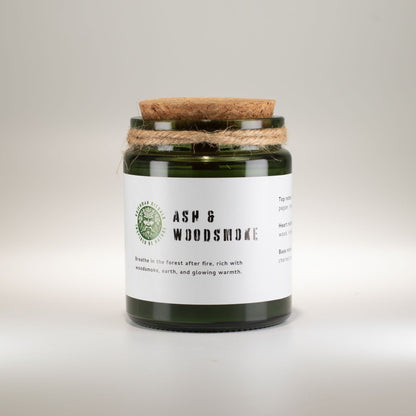 Greenman Woodwick Soy Candle - Ash & Woodsmoke – lifestyle shot