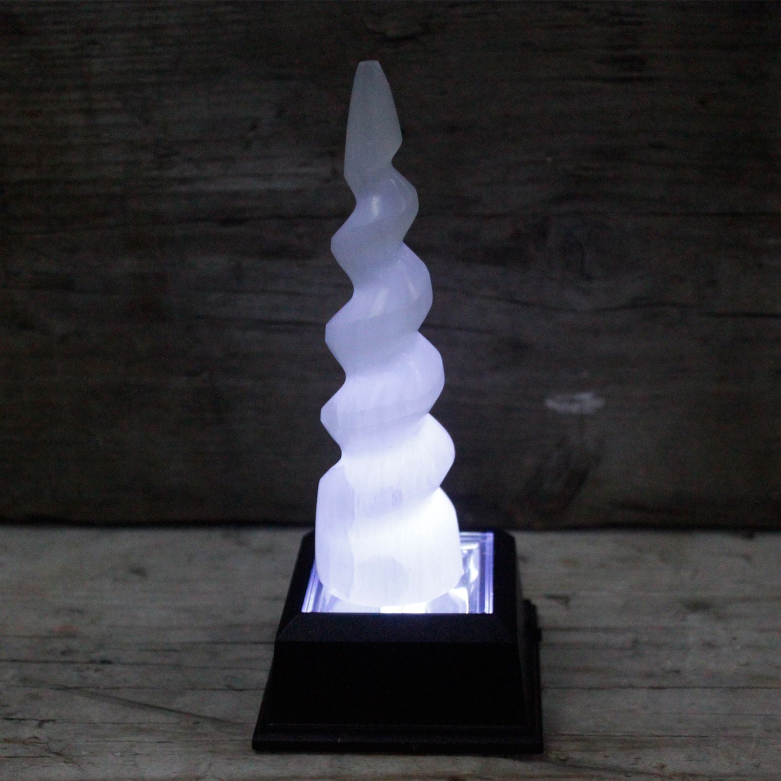 Selenite Spiral Unicorn Horn Tower - 15 cm – packaging