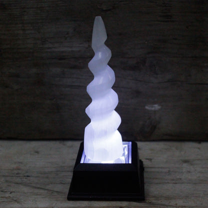 Selenite Spiral Unicorn Horn Tower - 15 cm – packaging