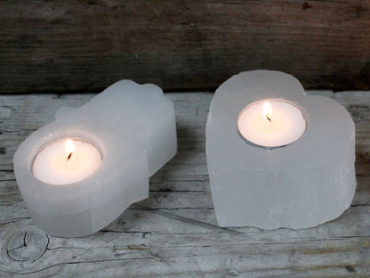 Selenite Heart Candle Holder – lifestyle shot