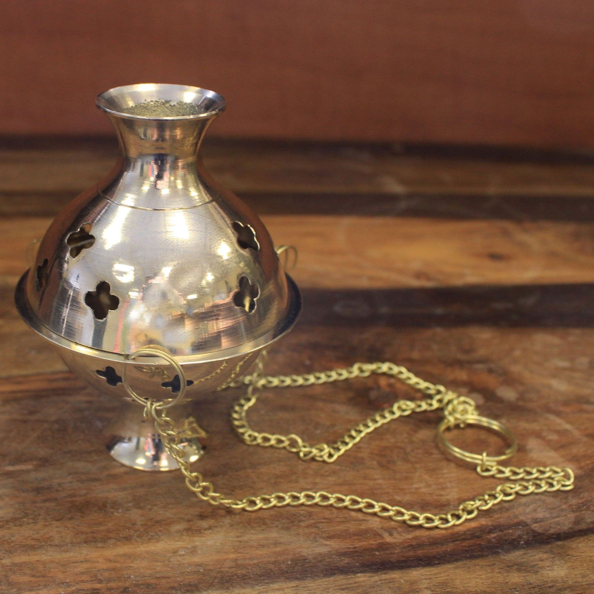 Small Three Chain Hanging Brass Incense Burner, 16cm Thurible