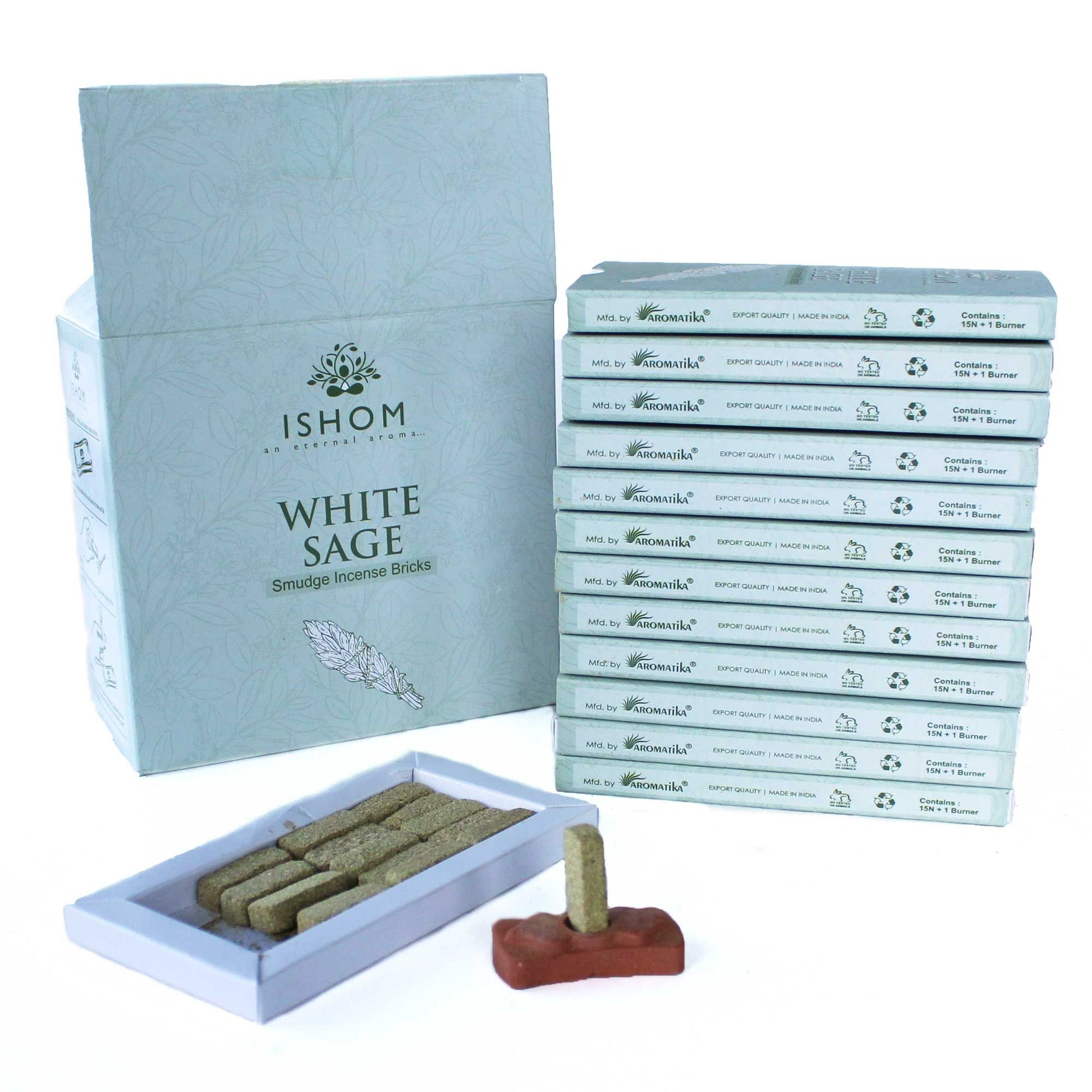 Pack of 15 Natural Incense Smudge Bricks and Burner - White Sage | Auro & Co