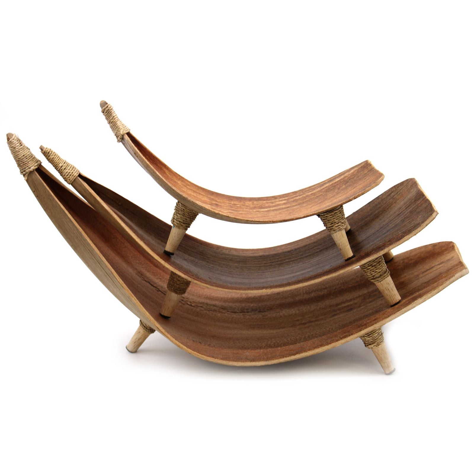 Curved Artisan Display Bowls – Natural Wood Finish (Set of 3) – detail view