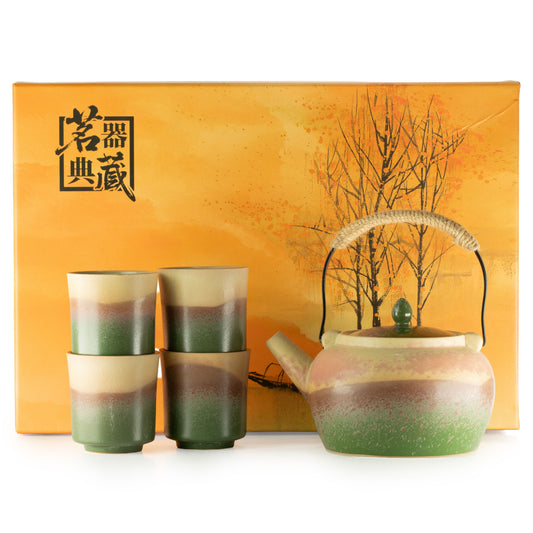 Japanese Kyusu Style Ceramic Tea Set, Four Cups