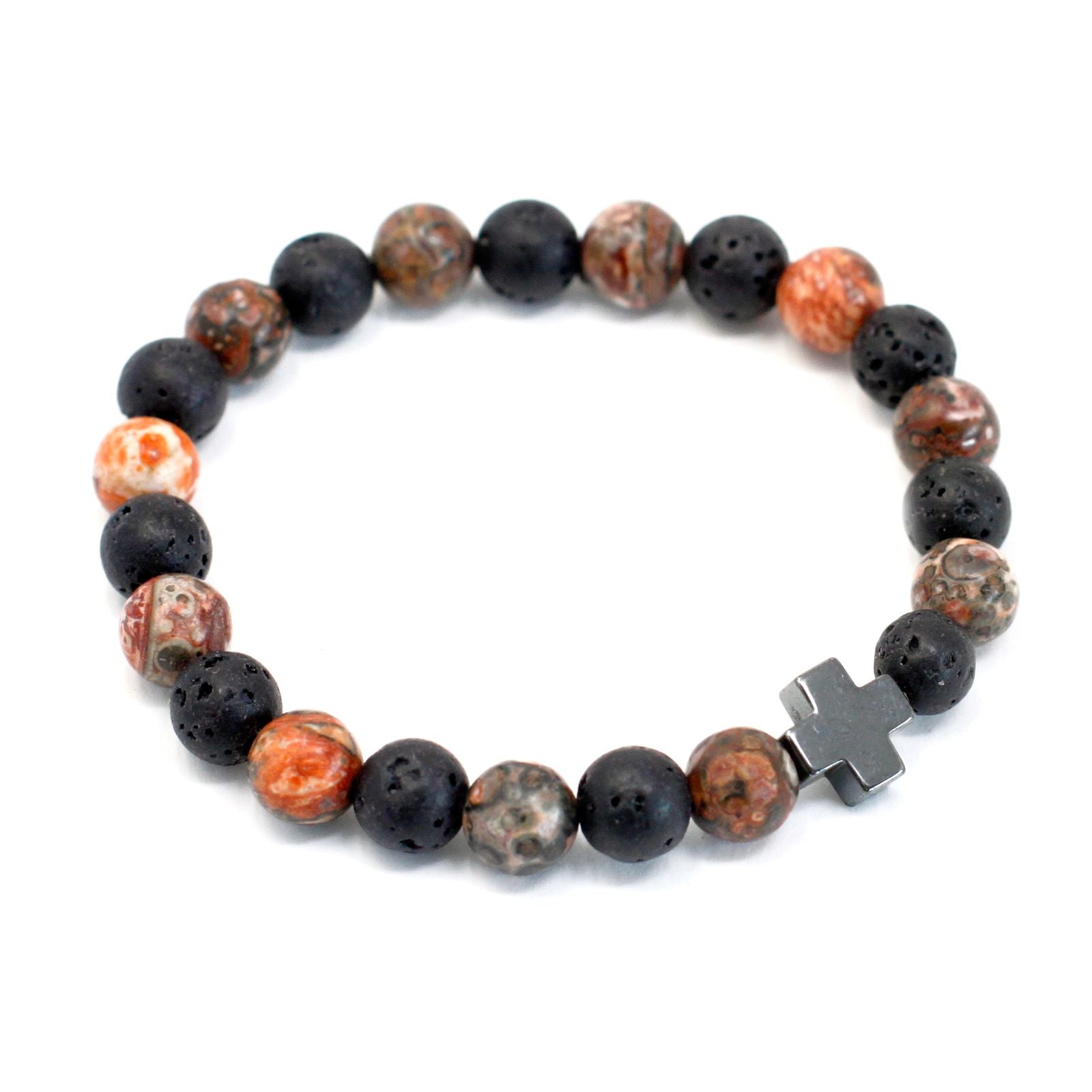 Set of 2 Gemstones Friendship Bracelets - Eternity - Leopard Skin Jasper & Lava Stone – lifestyle shot