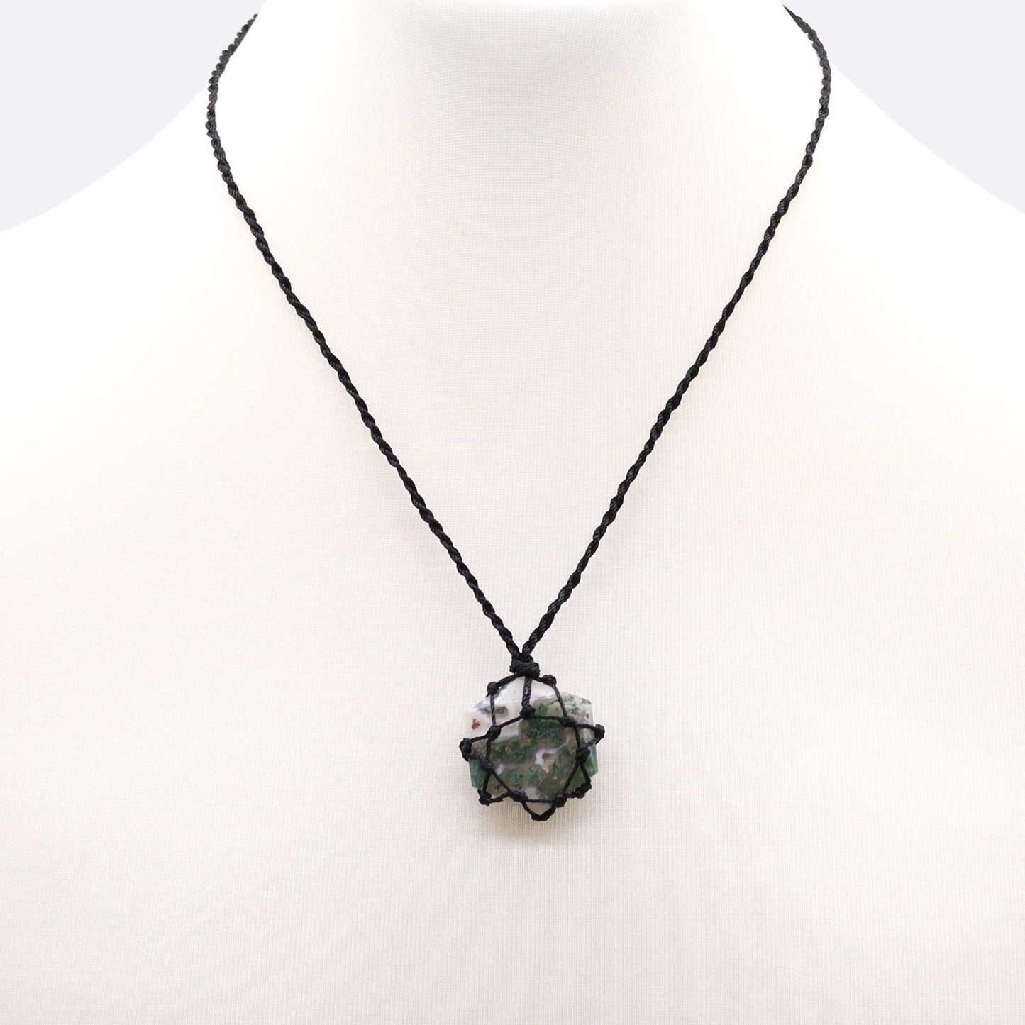 Laced Gemstone Hexagon Pendant - Moss Agate – lifestyle shot