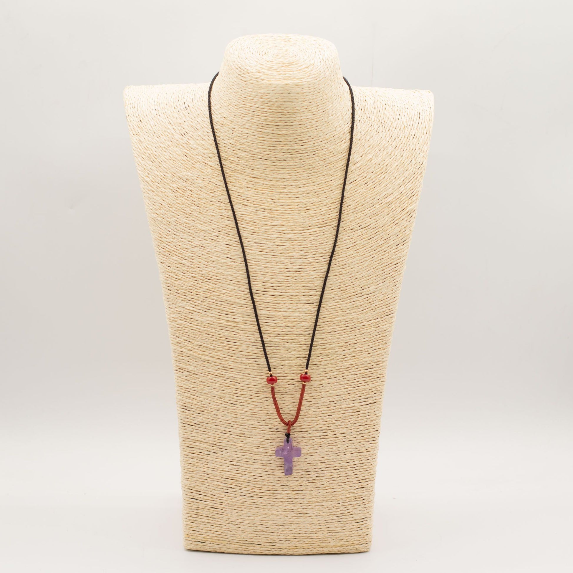 Cord Necklace Gemstone Pendant - Amethyst Cross – detail view