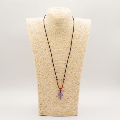 Cord Necklace Gemstone Pendant - Amethyst Cross – detail view