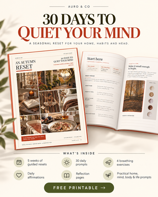 Inside the Autumn Reset journal with five weeks of daily resets, breathing exercises, affirmations and reflection pages