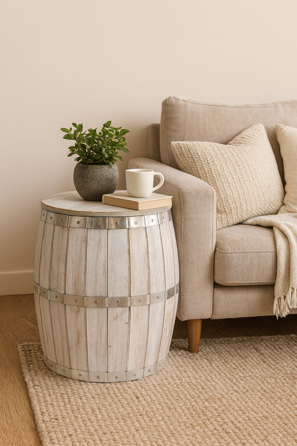 Beer Barrel Table - Whitewash